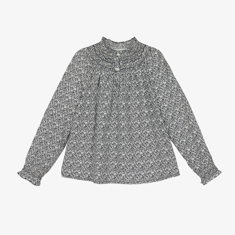 Bonpoint - Blouse à smocks fleurie bleue Fille | Childrensalon