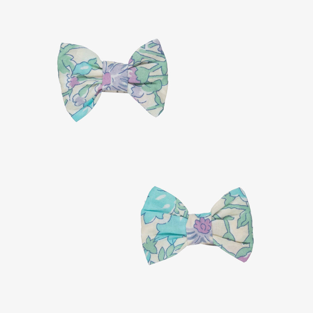 Bonpoint-Girls Blue Floral Liberty Fabric Hair Clips (2 Pack) | Childrensalon Outlet