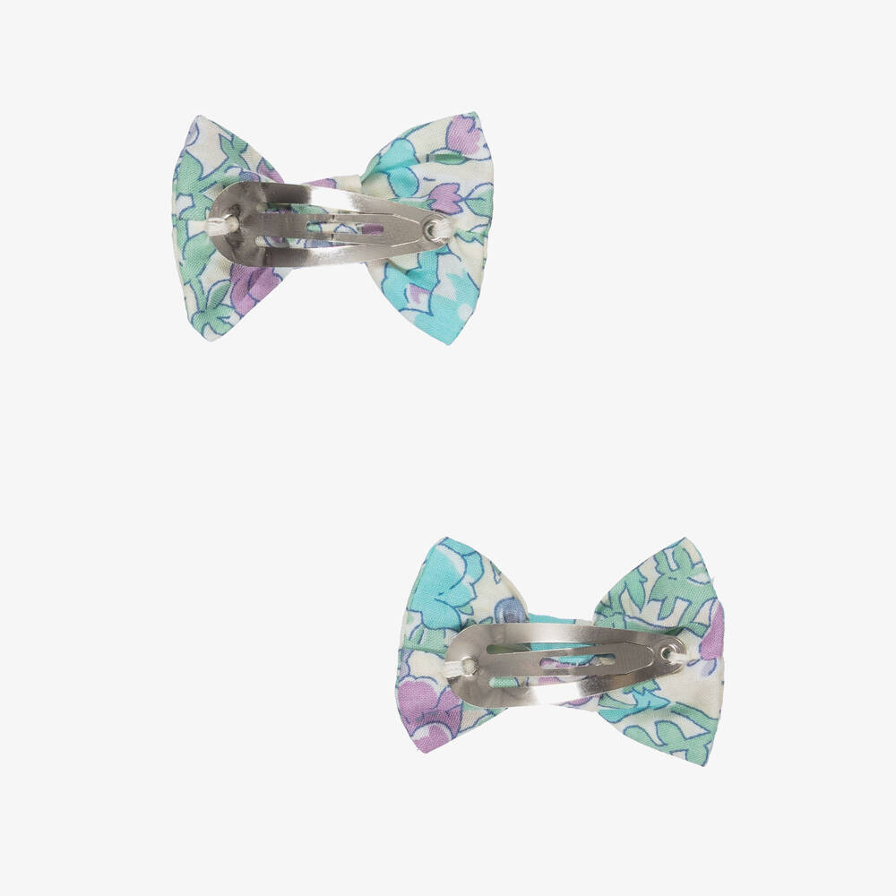Bonpoint-Girls Blue Floral Liberty Fabric Hair Clips (2 Pack) | Childrensalon Outlet