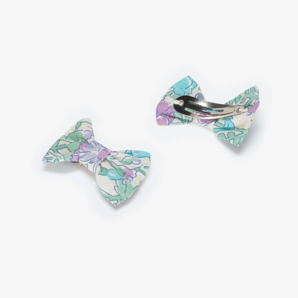 Bonpoint-Girls Blue Floral Liberty Fabric Hair Clips (2 Pack) | Childrensalon Outlet