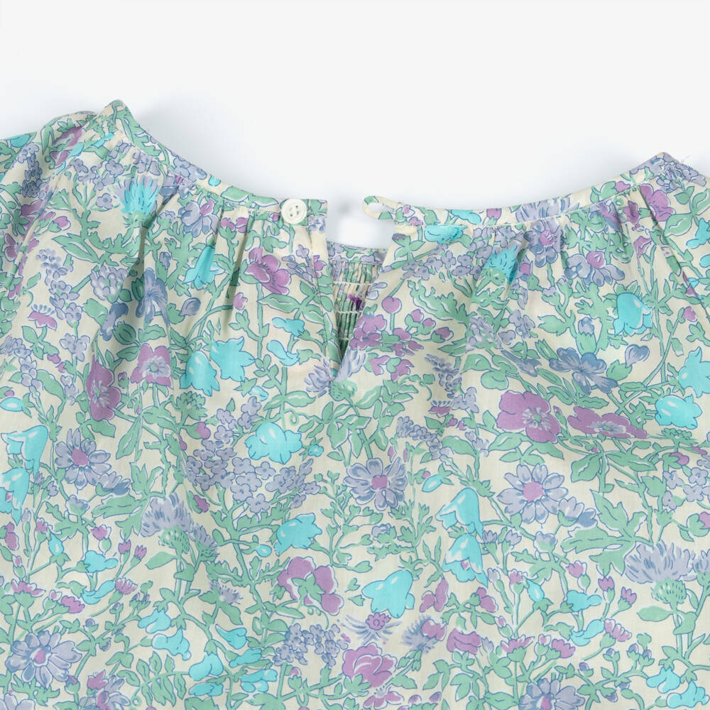 Bonpoint-Girls Blue Floral Liberty Fabric Smocked Blouse | Childrensalon Outlet