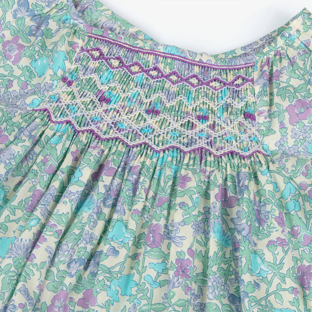 Bonpoint-Girls Blue Floral Liberty Fabric Smocked Blouse | Childrensalon Outlet