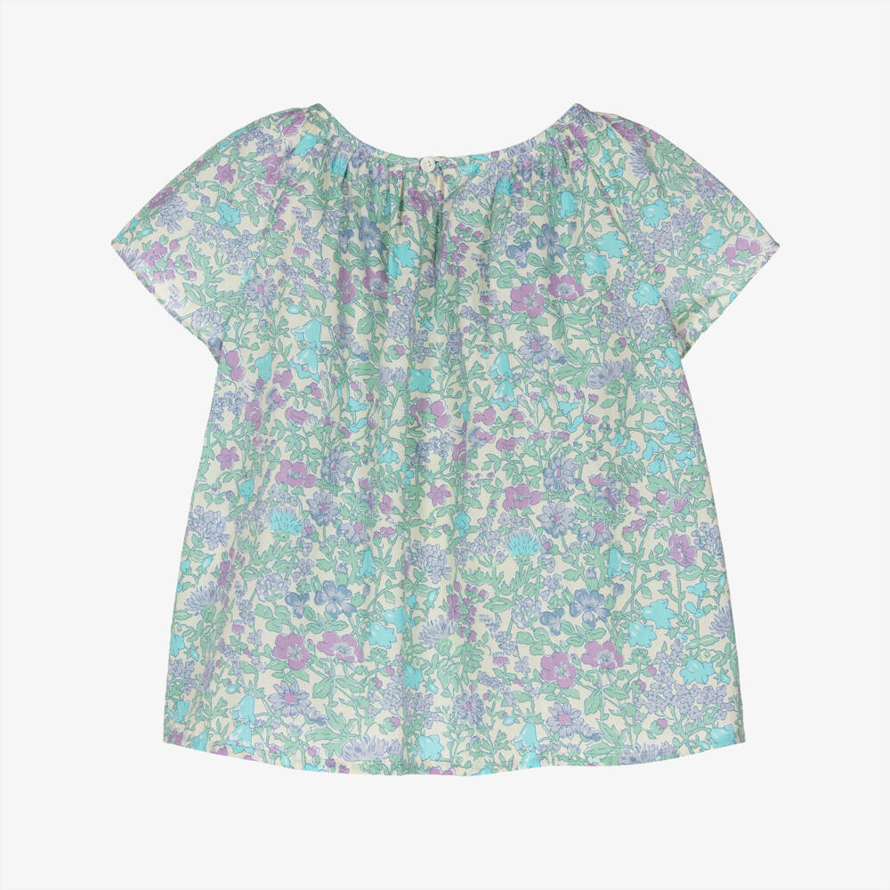 Bonpoint-Girls Blue Floral Liberty Fabric Smocked Blouse | Childrensalon Outlet