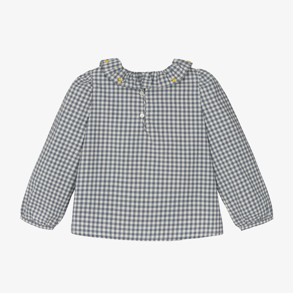 Bonpoint-Girls Blue Gingham Check Blouse | Childrensalon Outlet