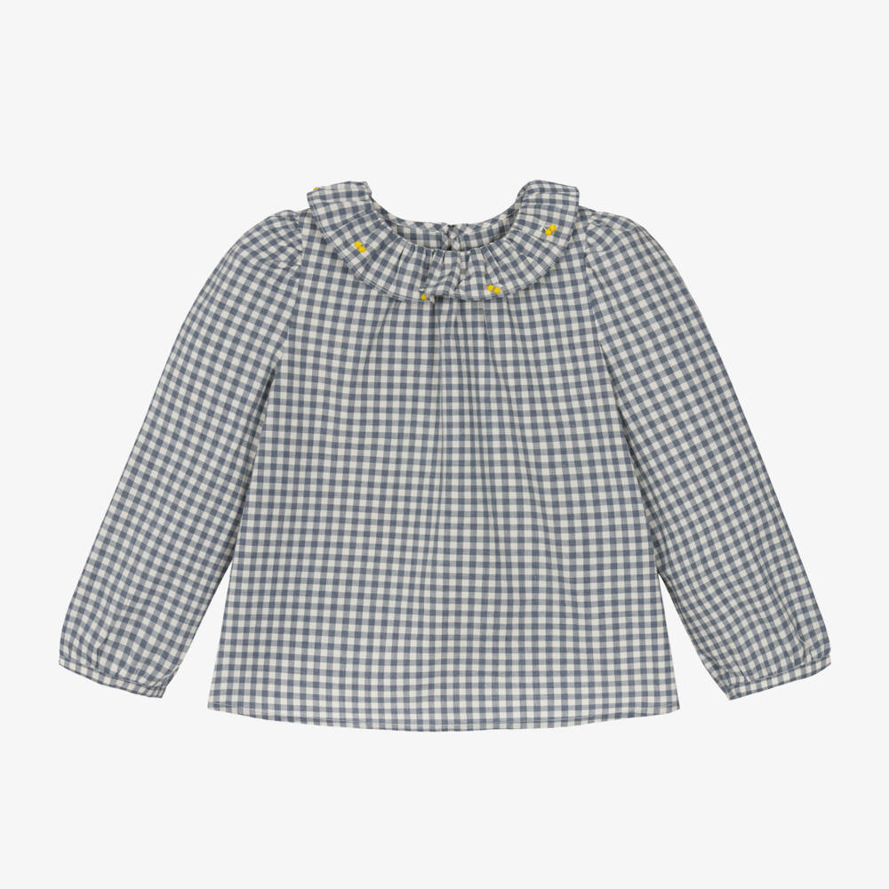 Bonpoint-Girls Blue Gingham Check Blouse | Childrensalon Outlet