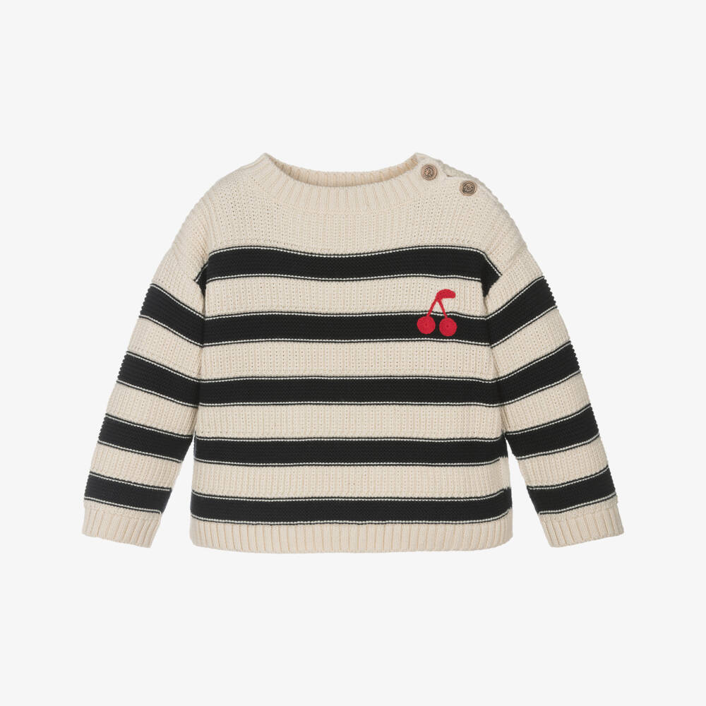 Bonpoint-Girls Blue & Ivory Striped Pullover | Childrensalon Outlet