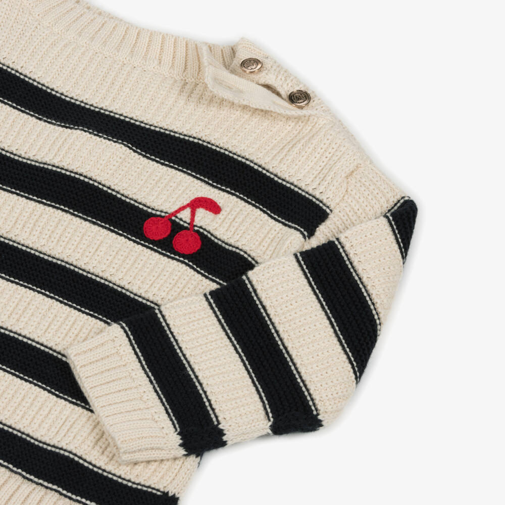 Bonpoint-Girls Blue & Ivory Striped Pullover | Childrensalon Outlet