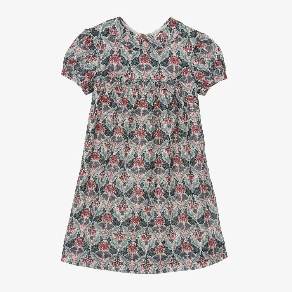 Bonpoint - Robe coton bleu à imprimé Liberty | Childrensalon