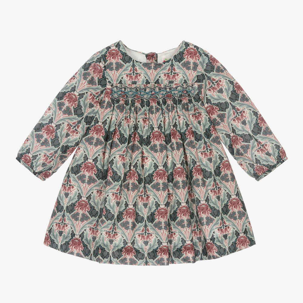 Bonpoint - Girls Blue & Pink Smocked Liberty Print Dress | Childrensalon