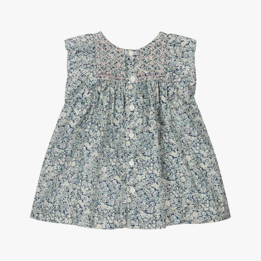 Bonpoint-Girls Blue Smocked Floral Liberty Fabric Dress | Childrensalon Outlet