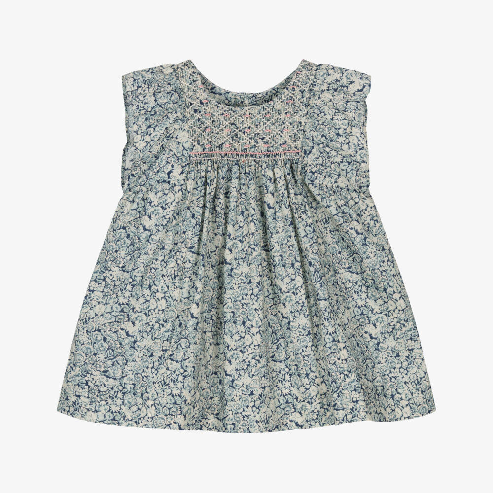 Bonpoint-Girls Blue Smocked Floral Liberty Fabric Dress | Childrensalon Outlet