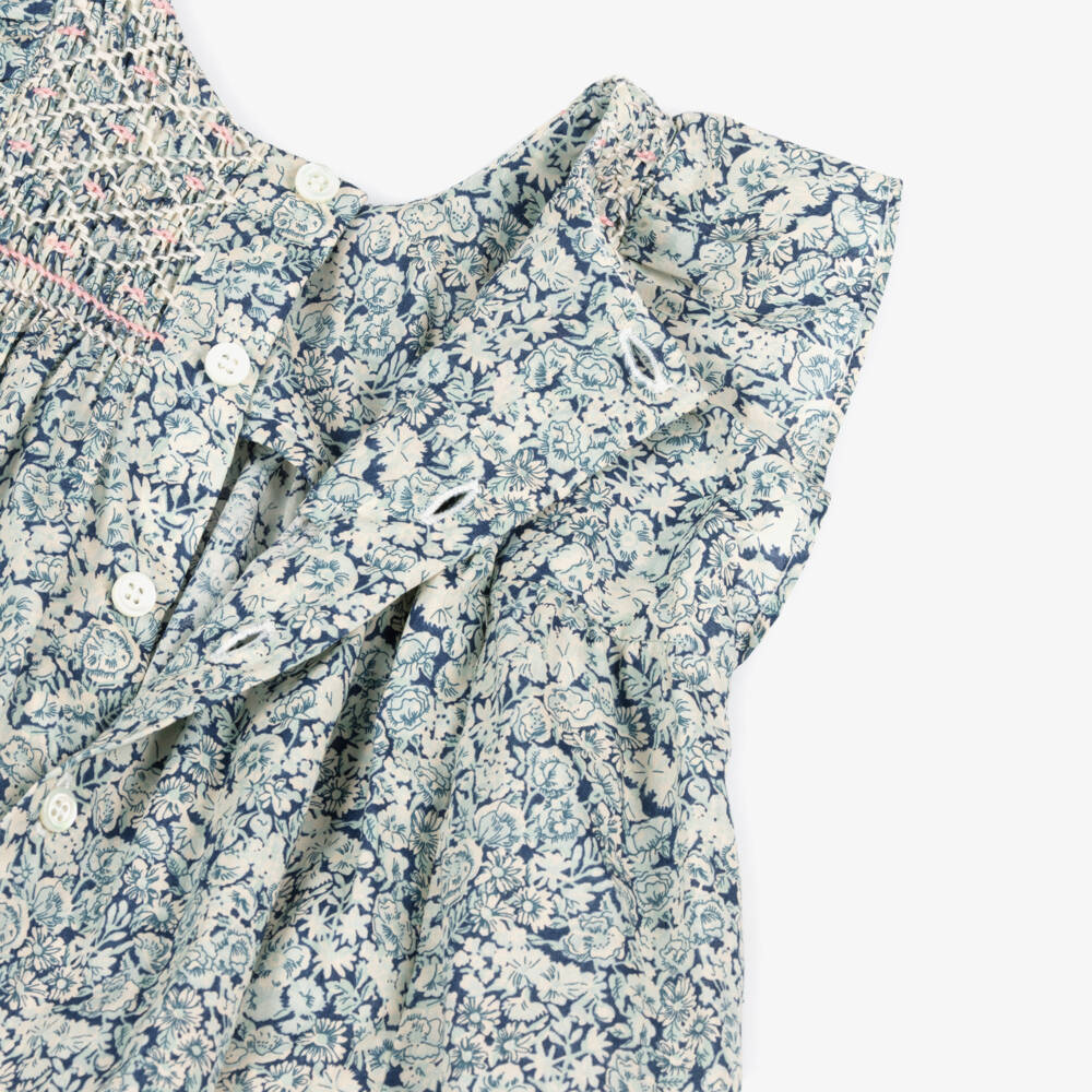Bonpoint-Girls Blue Smocked Floral Liberty Fabric Dress | Childrensalon Outlet