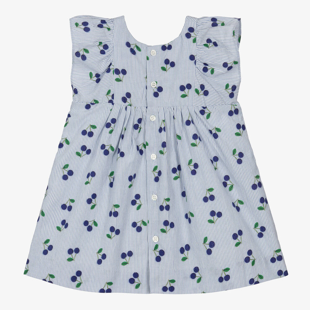 Bonpoint-Girls Blue Stripe Cherry Dress | Childrensalon Outlet