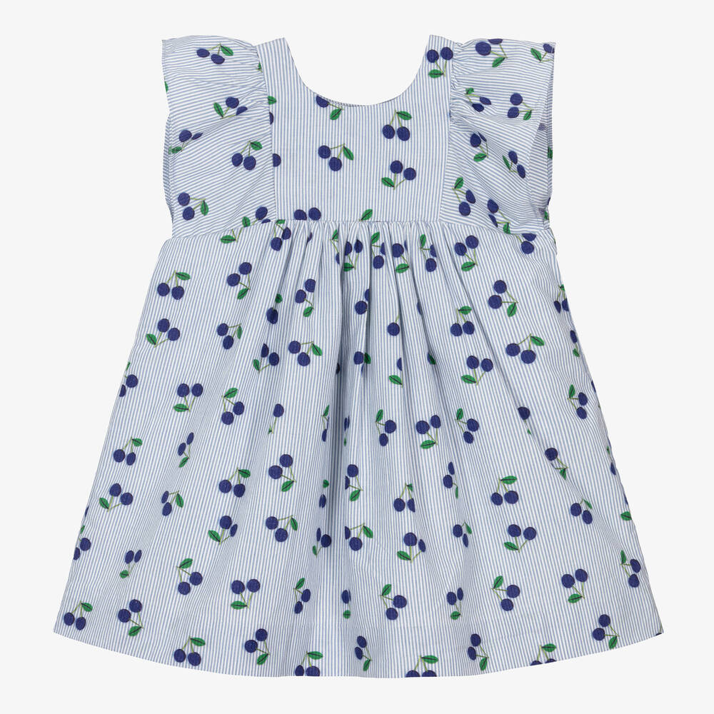 Bonpoint-Girls Blue Stripe Cherry Dress | Childrensalon Outlet