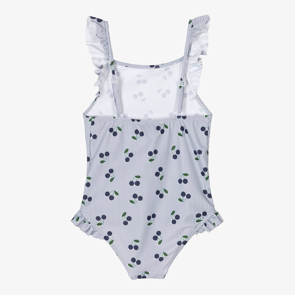 Bonpoint-Girls Blue Stripe & Cherry Print Swimsuit | Childrensalon Outlet