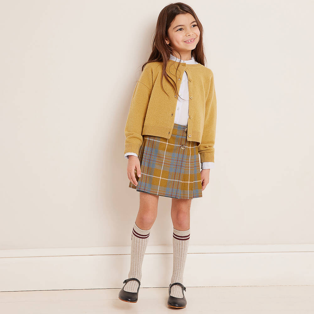 Bonpoint Girls Blue Tartan Wool Pleated Skirt Childrensalon Outlet