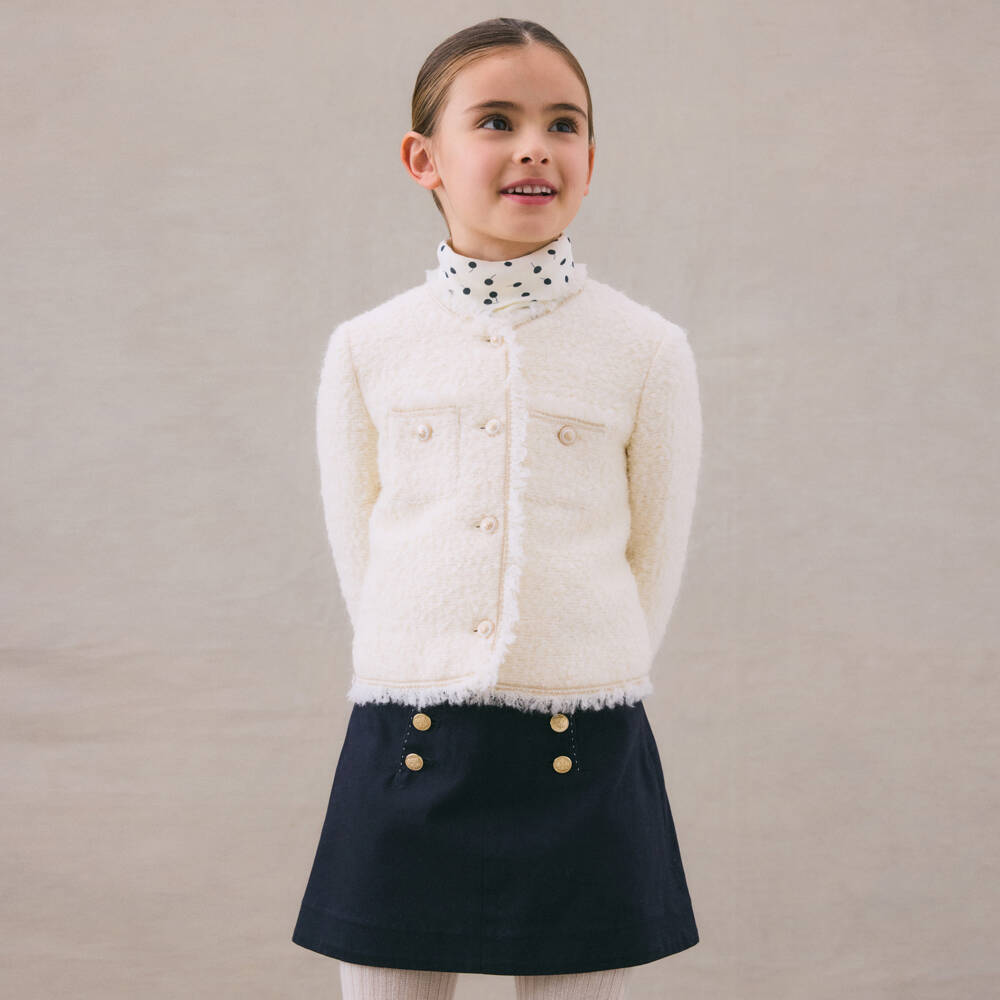 Bonpoint-Girls Blue Twill Button Skirt | Childrensalon Outlet