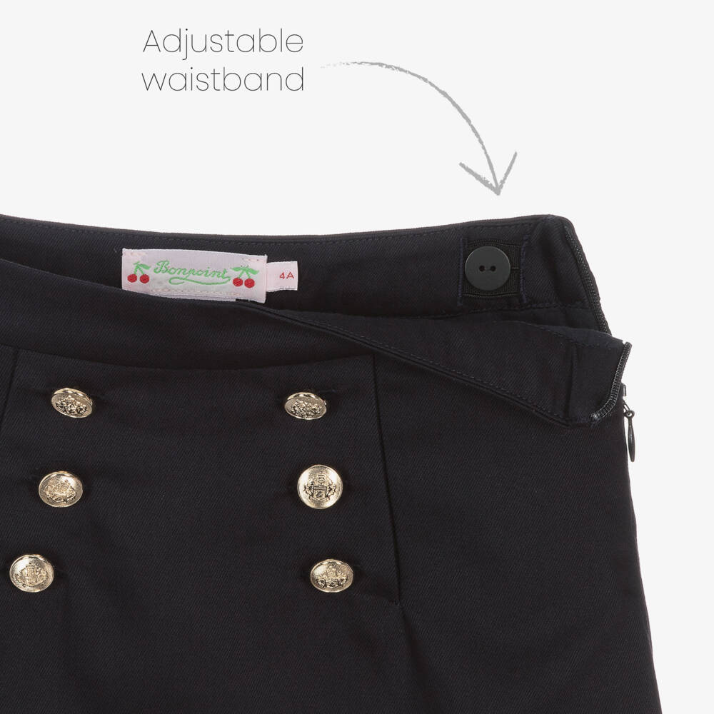 Bonpoint-Girls Blue Twill Button Skirt | Childrensalon Outlet