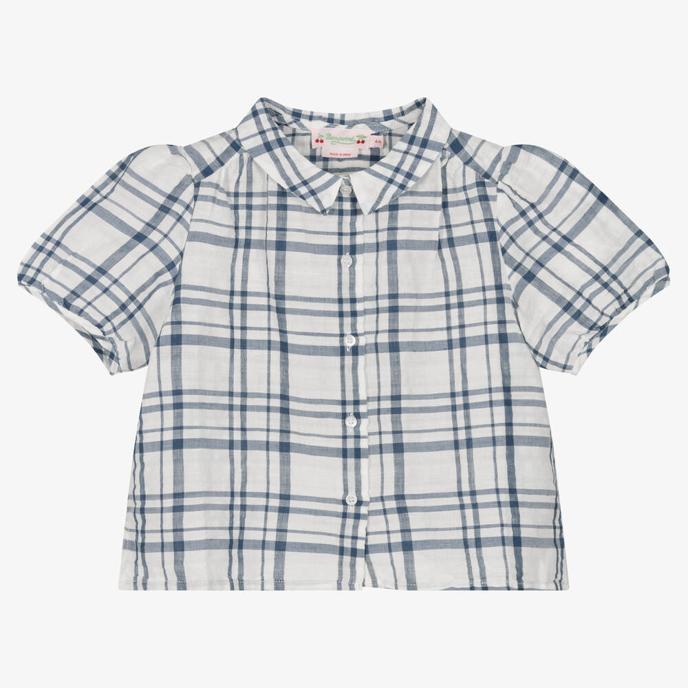 Bonpoint - Girls Blue & White Checked Blouse | Childrensalon