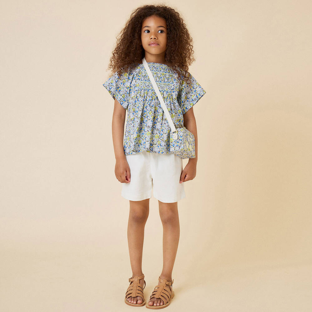 Bonpoint-Girls Blue & Yellow Floral Blouse | Childrensalon Outlet