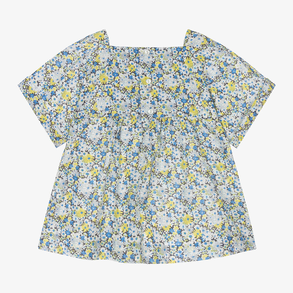 Bonpoint-Girls Blue & Yellow Floral Blouse | Childrensalon Outlet
