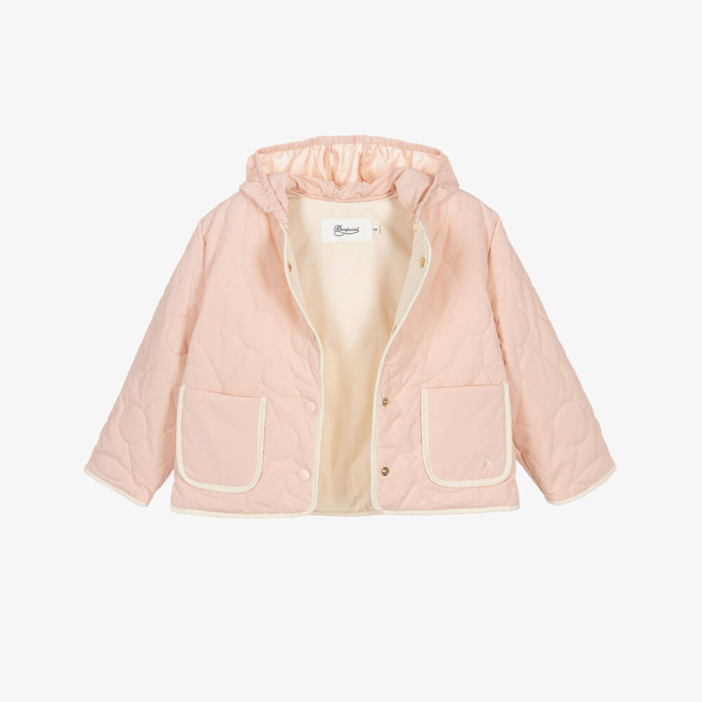 Bonpoint-Girls Blush Pink Cherry Logo Quilted Jacket | Childrensalon Outlet