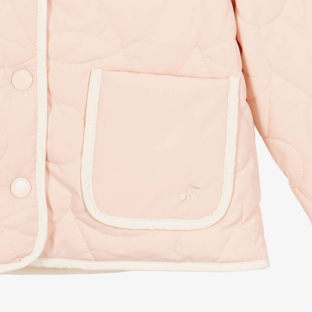 Bonpoint-Girls Blush Pink Cherry Logo Quilted Jacket | Childrensalon Outlet