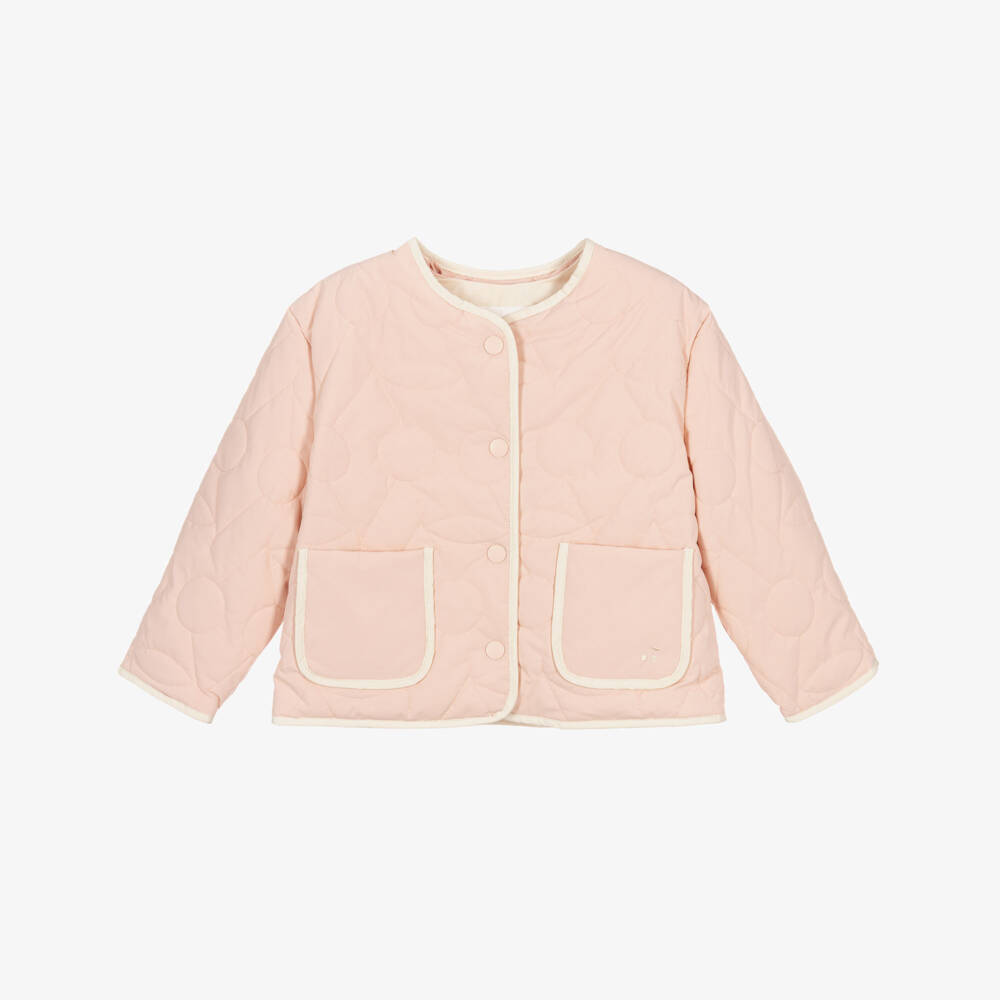 Bonpoint-Girls Blush Pink Cherry Logo Quilted Jacket | Childrensalon Outlet