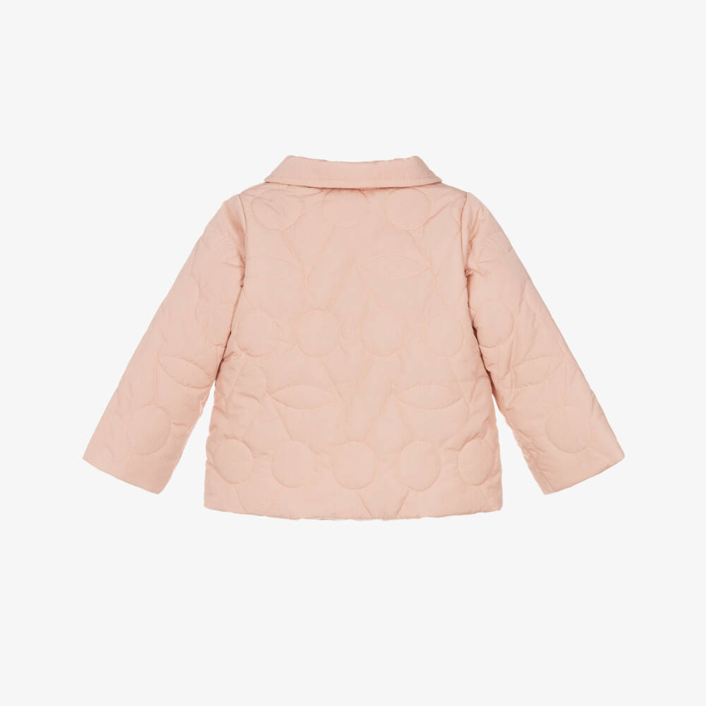Bonpoint-Girls Blush Pink Cherry Quilted Jacket | Childrensalon Outlet