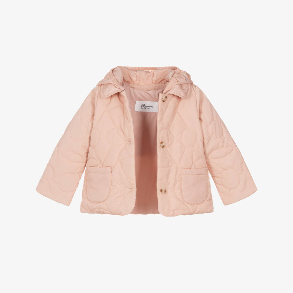 Bonpoint-Girls Blush Pink Cherry Quilted Jacket | Childrensalon Outlet
