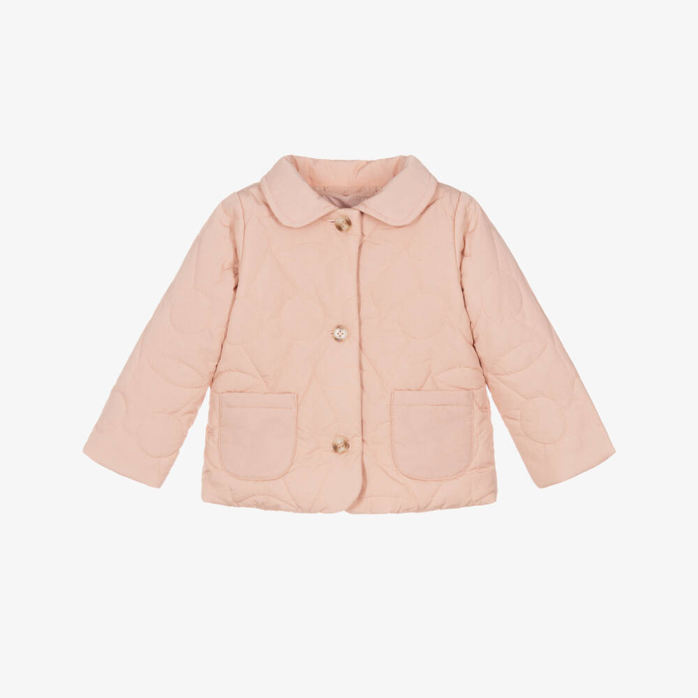 Bonpoint-Girls Blush Pink Cherry Quilted Jacket | Childrensalon Outlet