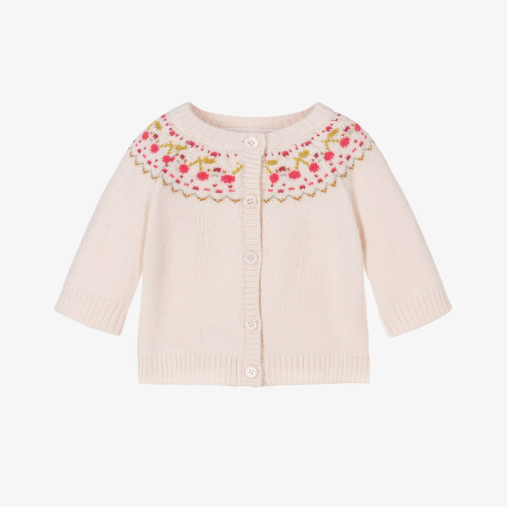 Bonpoint-Girls Blush Wool Knit Cardigan | Childrensalon Outlet