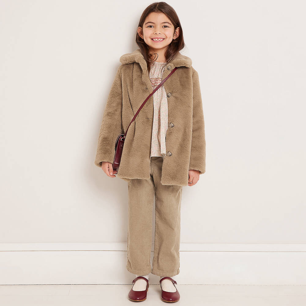 بونبوان-معطف فرو صناعي لون بني أطفال بناتي | Childrensalon Outlet