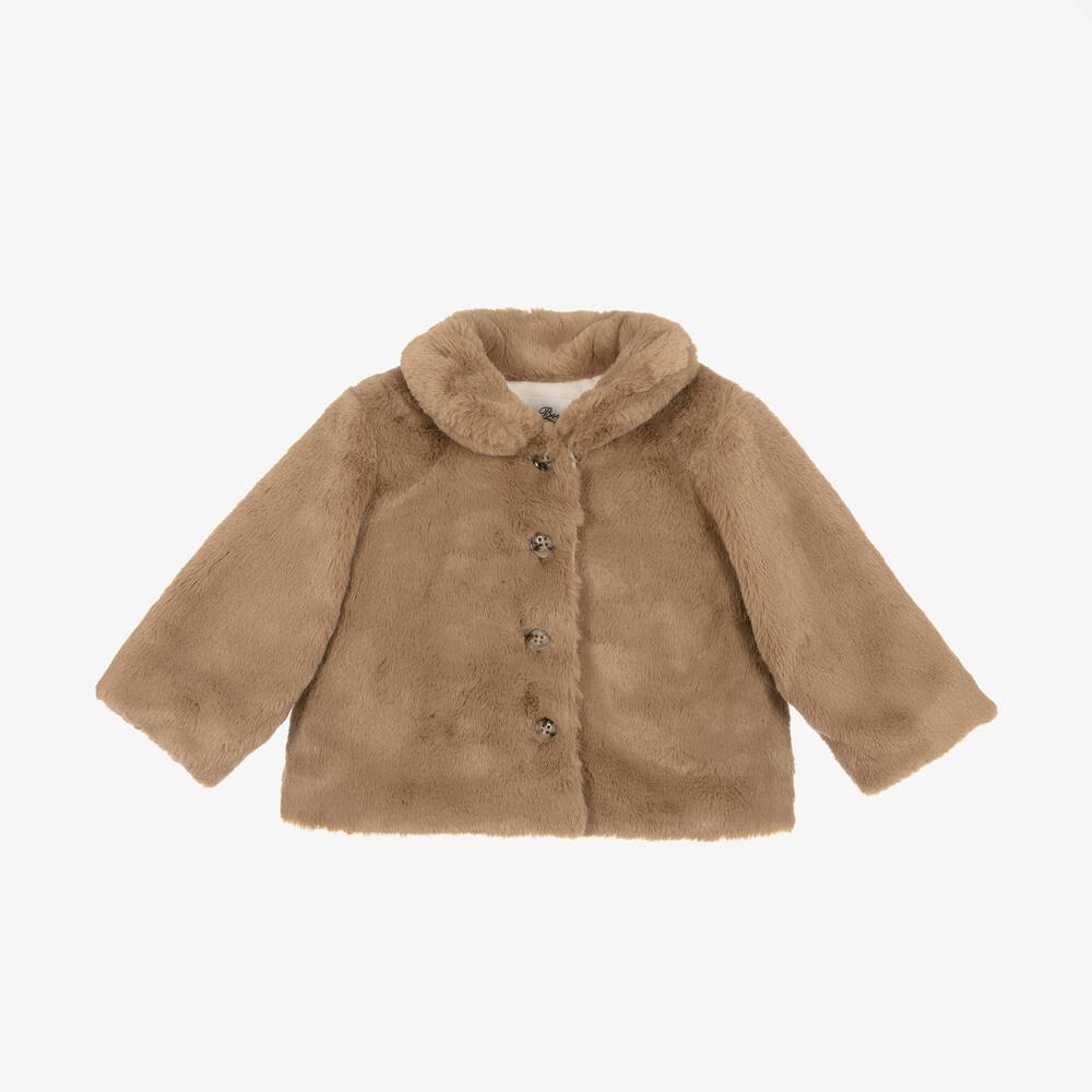 Bonpoint - Girls Brown Faux Fur Coat | Childrensalon