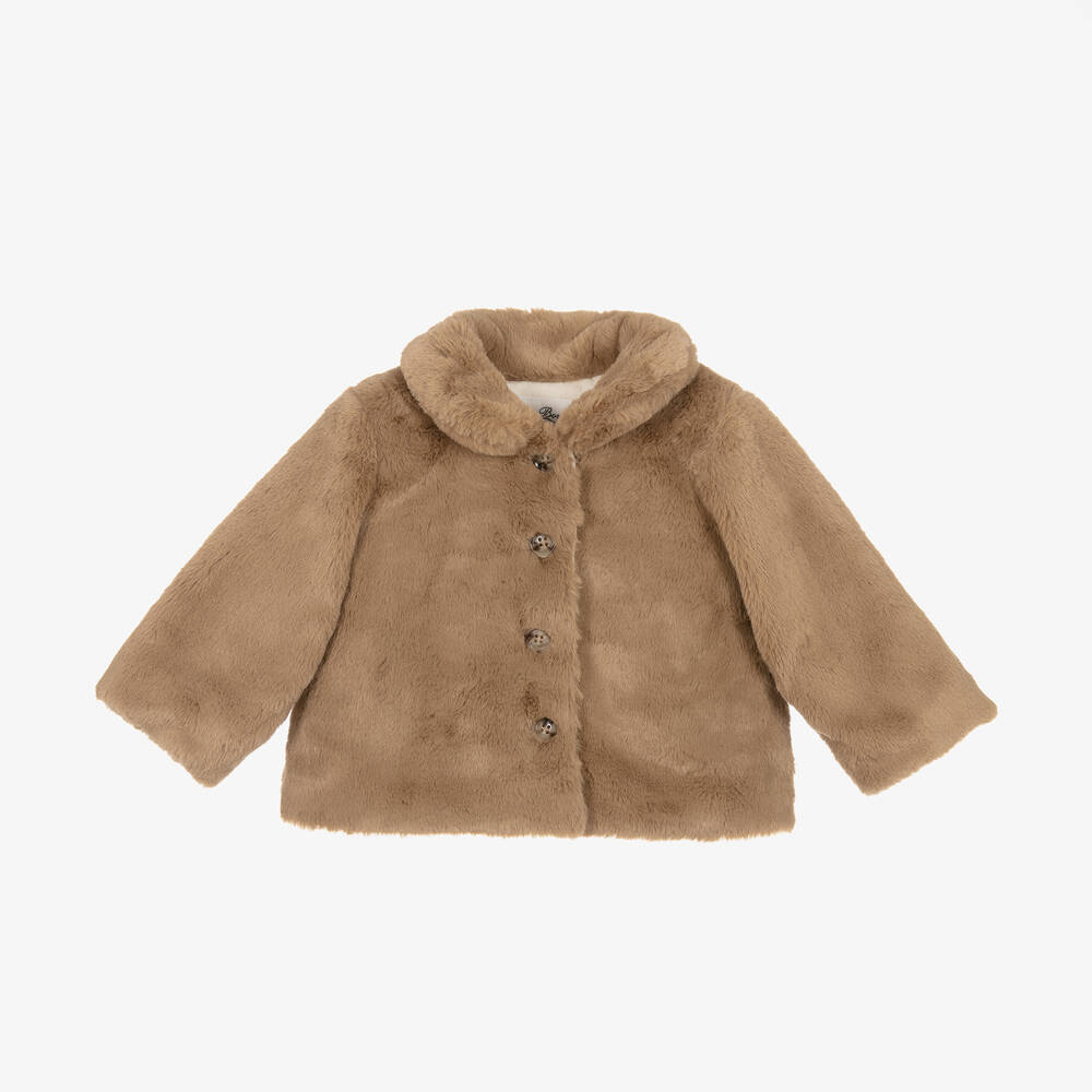 Bonpoint-Girls Brown Faux Fur Coat | Childrensalon Outlet
