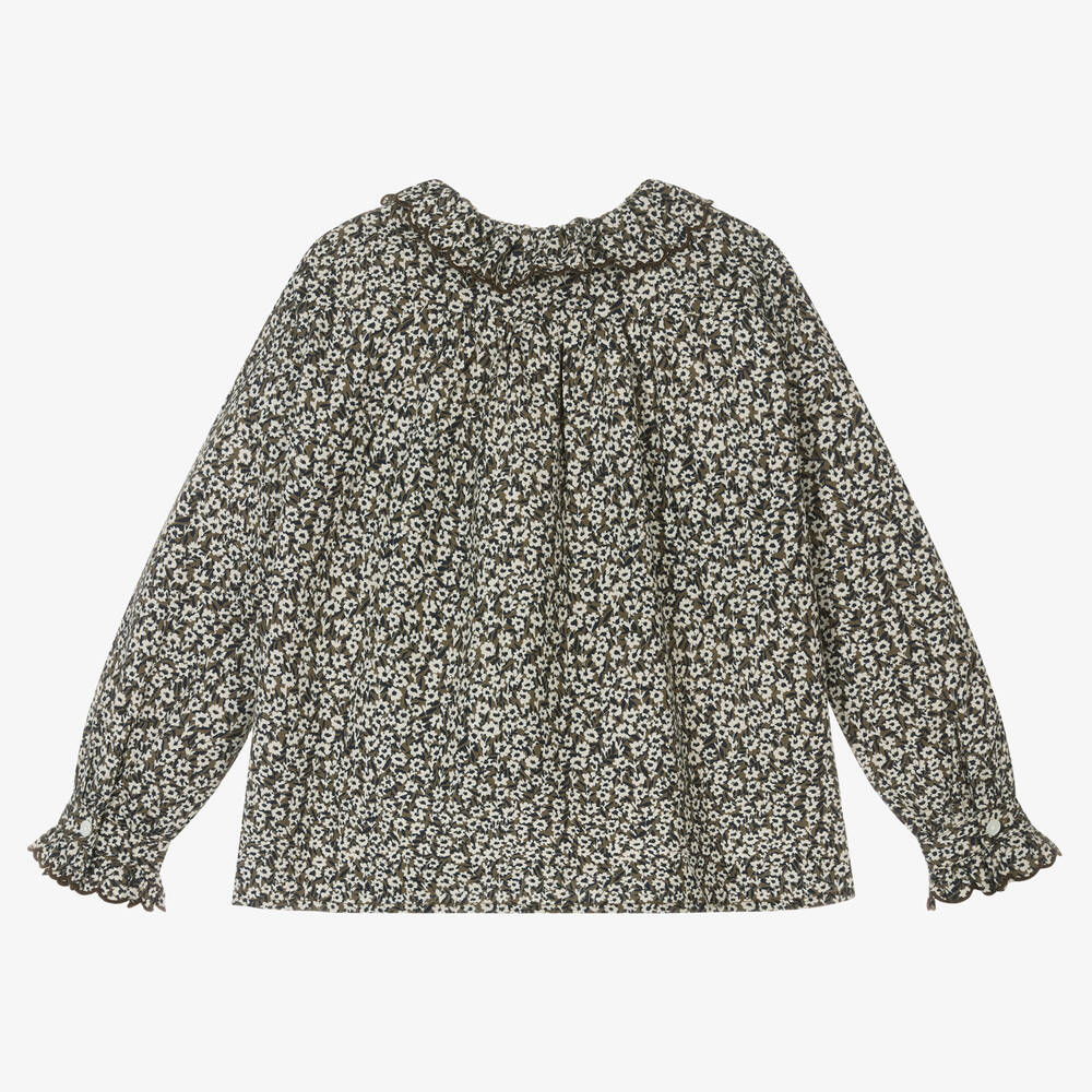 Bonpoint-Коричневая хлопковая блузка в цветочек | Childrensalon Outlet