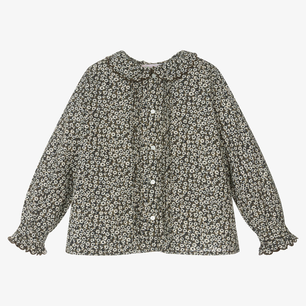 Bonpoint - Коричневая хлопковая блузка в цветочек | Childrensalon