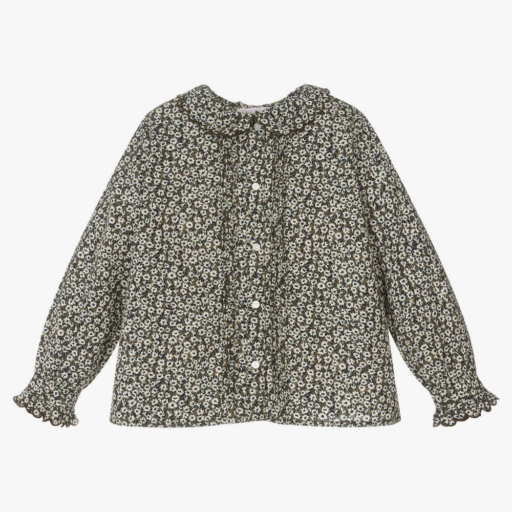 Bonpoint - Girls Brown Floral Cotton Blouse | Childrensalon