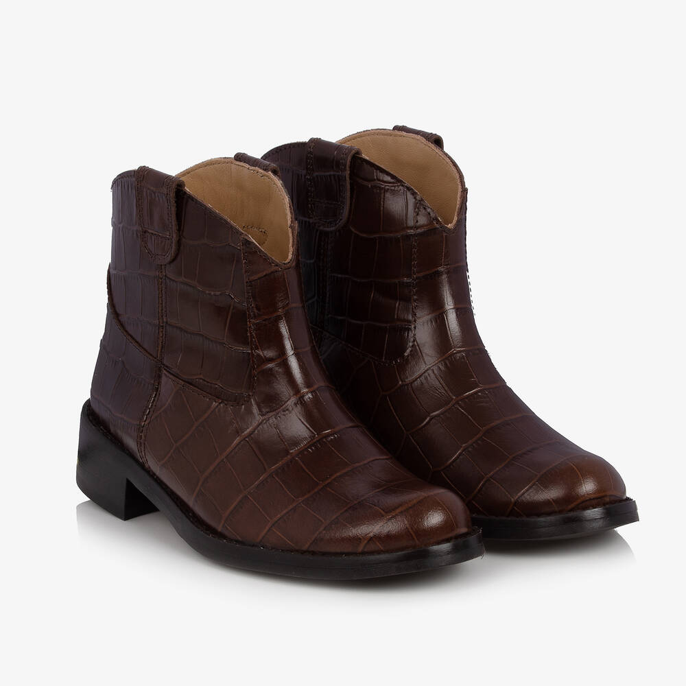 Bonpoint - Girls Brown Leather Ankle Boots | Childrensalon