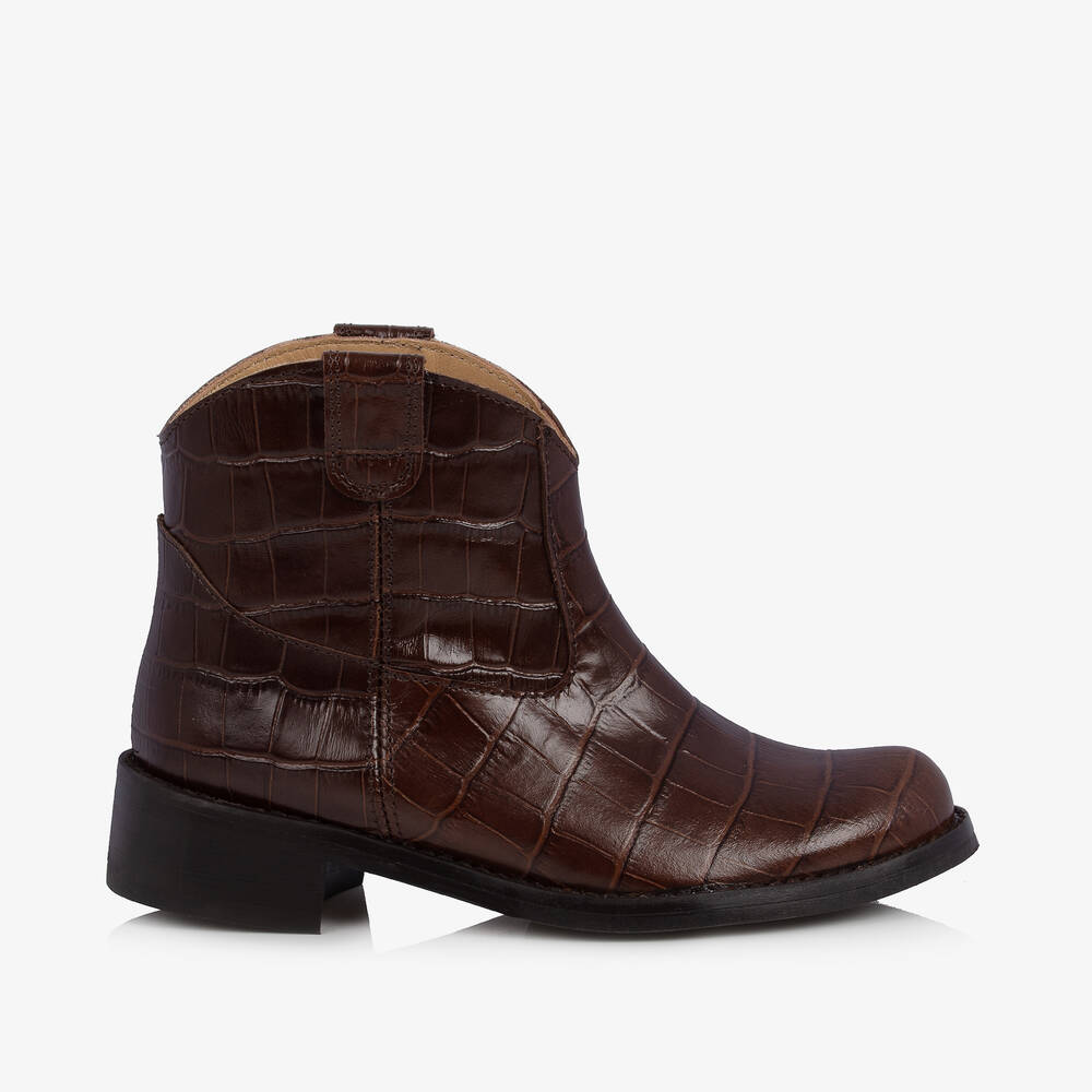 Bonpoint-بوت جلد بكاحل عالي لون بني للبنات | Childrensalon Outlet