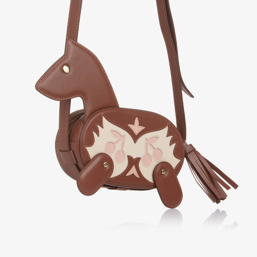 Bonpoint-Girls Brown Leather Horse Shoulder Bag (14cm) | Childrensalon Outlet