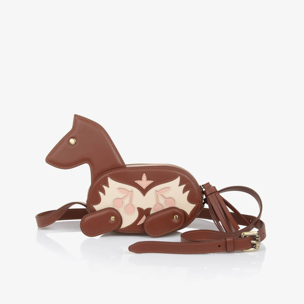 Bonpoint-Girls Brown Leather Horse Shoulder Bag (14cm) | Childrensalon Outlet