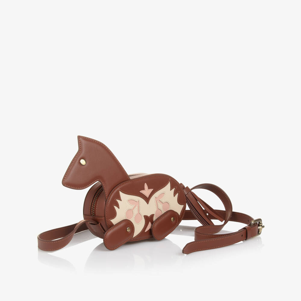 Bonpoint-Girls Brown Leather Horse Shoulder Bag (14cm) | Childrensalon Outlet
