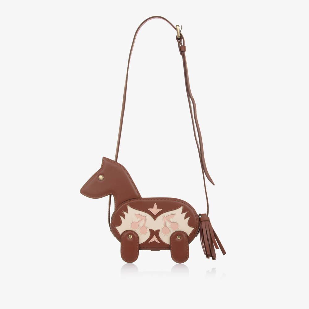 Bonpoint-Girls Brown Leather Horse Shoulder Bag (14cm) | Childrensalon Outlet