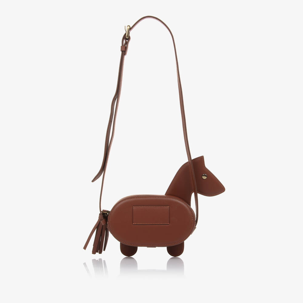 Bonpoint-Girls Brown Leather Horse Shoulder Bag (14cm) | Childrensalon Outlet