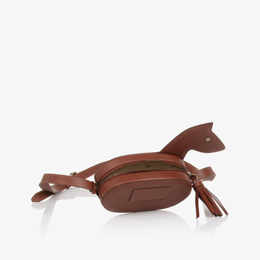 Bonpoint-Girls Brown Leather Horse Shoulder Bag (14cm) | Childrensalon Outlet