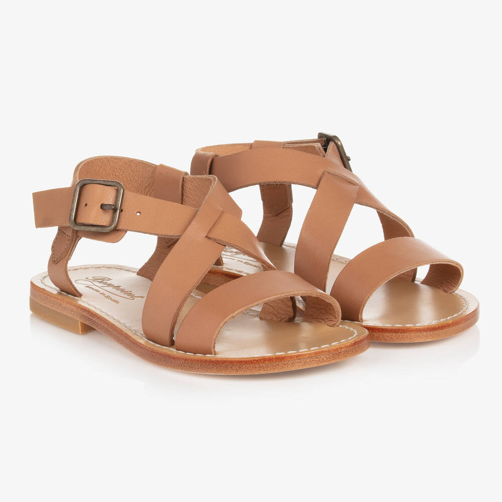 Bonpoint - Girls Brown Leather Sandals | Childrensalon
