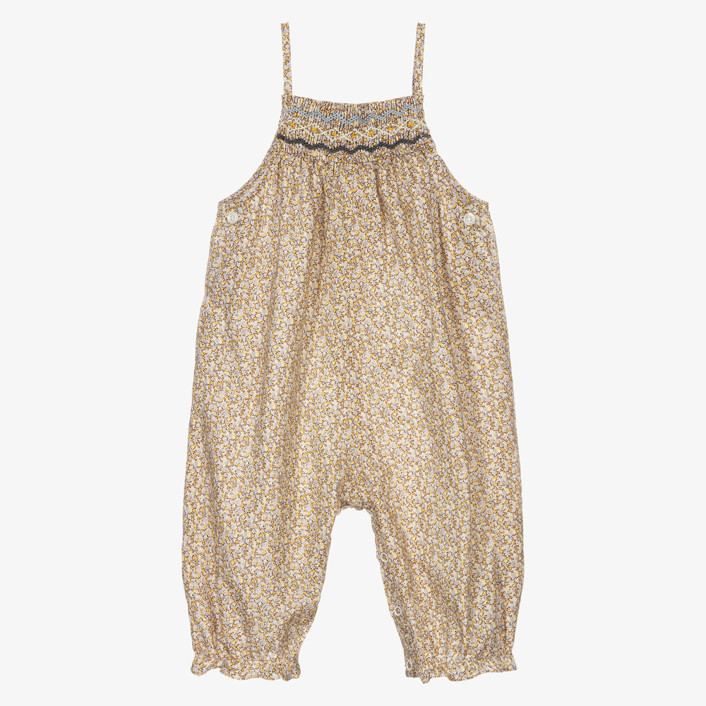 Bonpoint - Brauner Jumpsuit mit Liberty-Print (M)  | Childrensalon