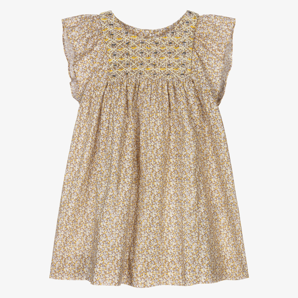 Bonpoint - Girls Brown Liberty Print Dress  | Childrensalon