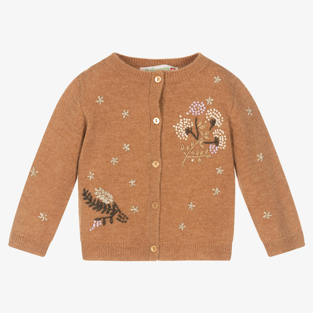 Bonpoint - Cardigan marron en laine fille | Childrensalon